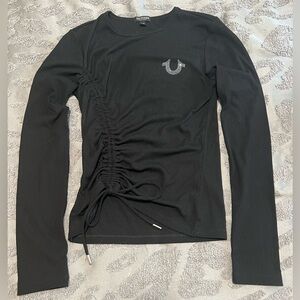 True Religion Black Ruched Long Sleeve Top Medium